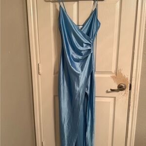 Honey and Rosie Shimmering Blue Draped Prom Dress